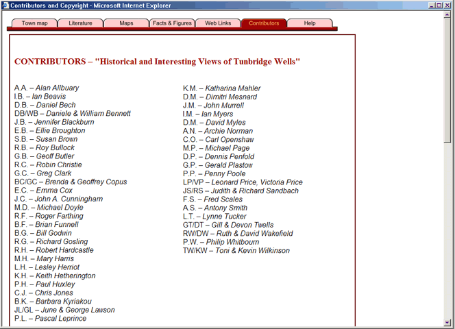 Contributors to the CD-Rom 2006 'Historical and Interesting Views' - screen example